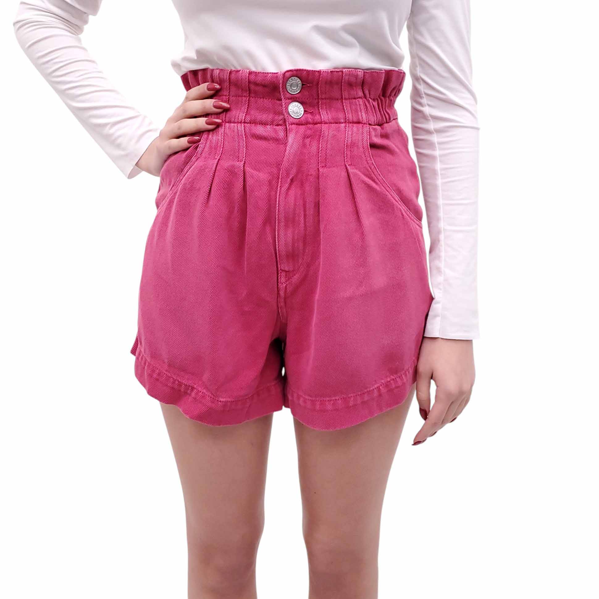 ISABEL MARANT ÉTOILE RASPBERRY DENIM PAPER BAG SHORTS - SIZE 34