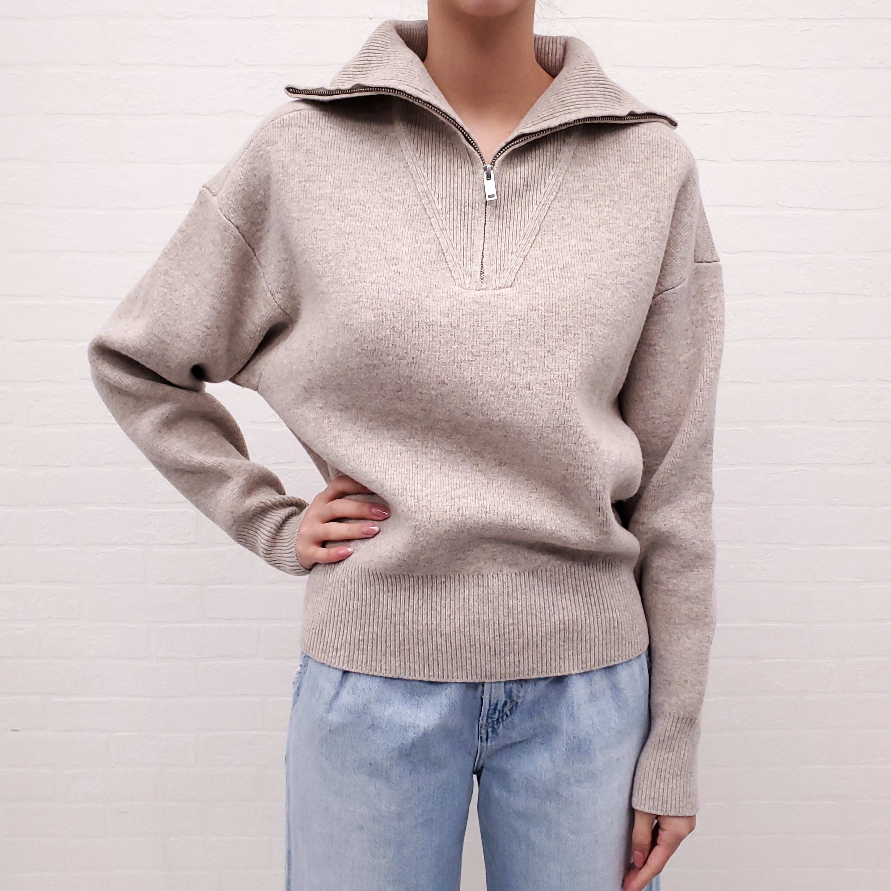 ISABEL MARANT ÉTOILE TAUPE HALF ZIP SWEATER - SIZE 38