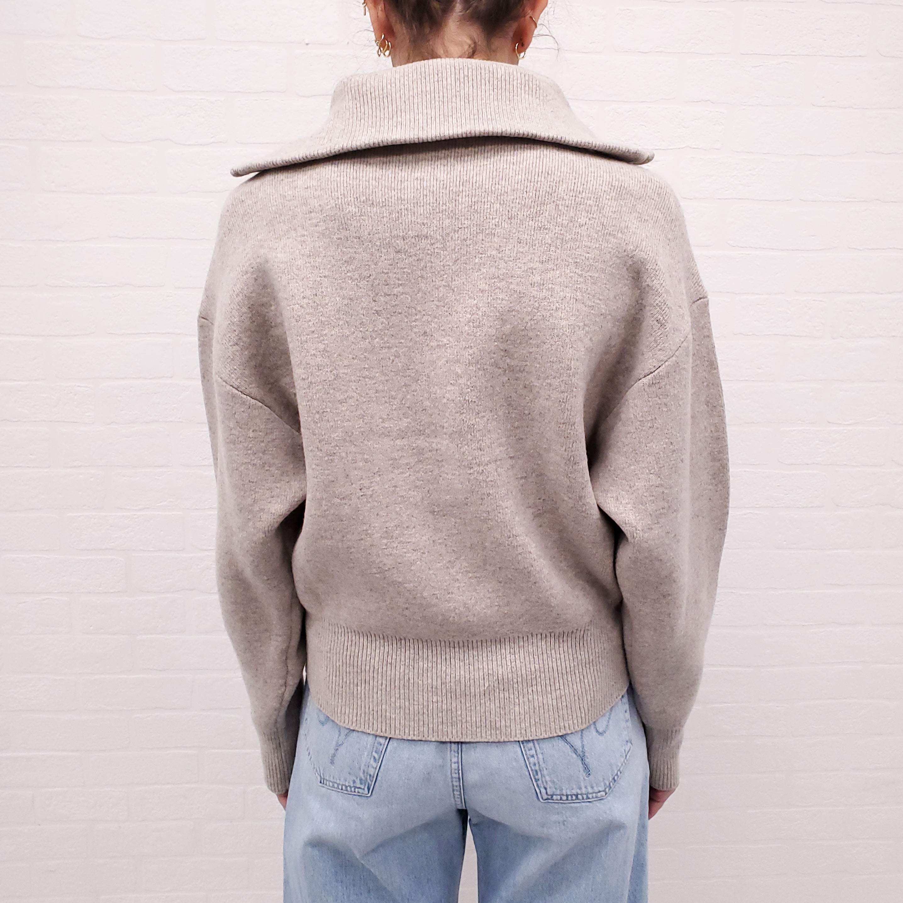 ISABEL MARANT ÉTOILE TAUPE HALF ZIP SWEATER - SIZE 38