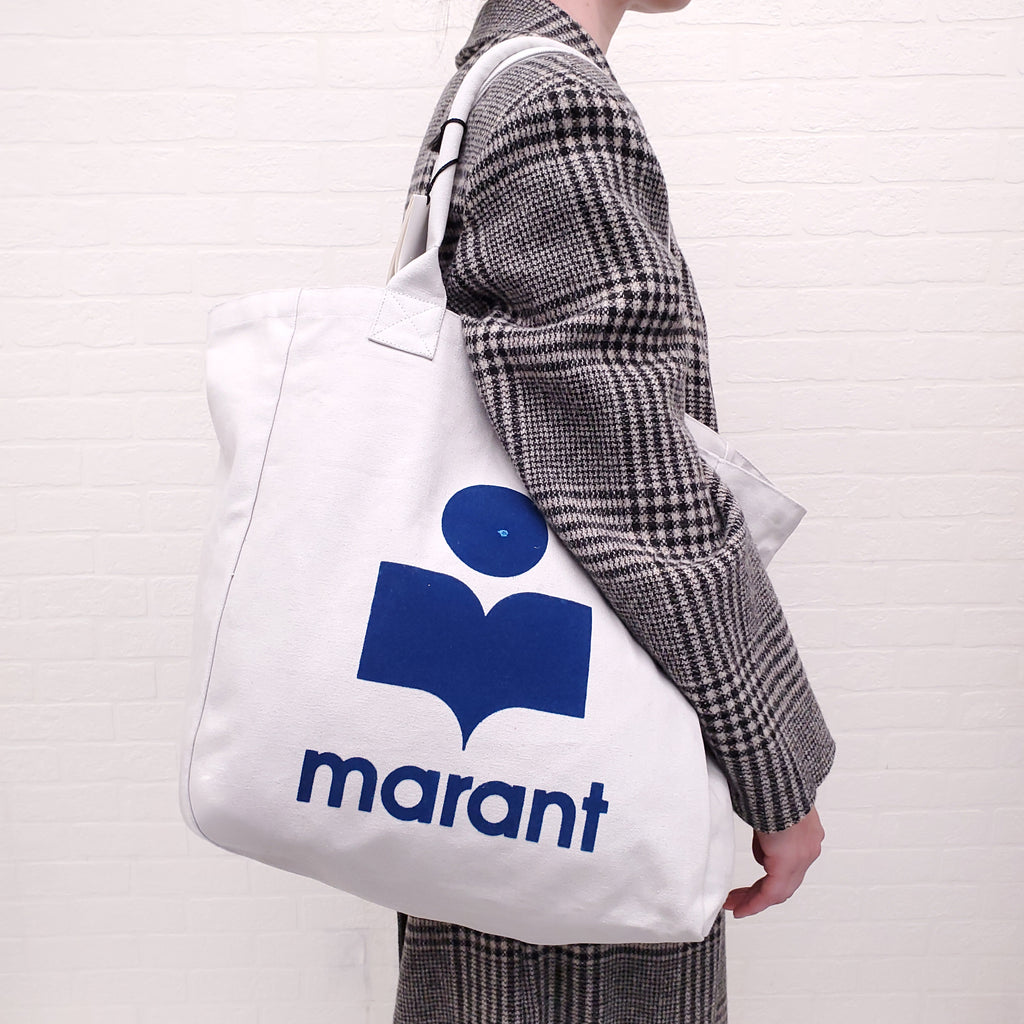 ISABEL MARANT GREY AND NAVY CANVAS LOGO TOTE