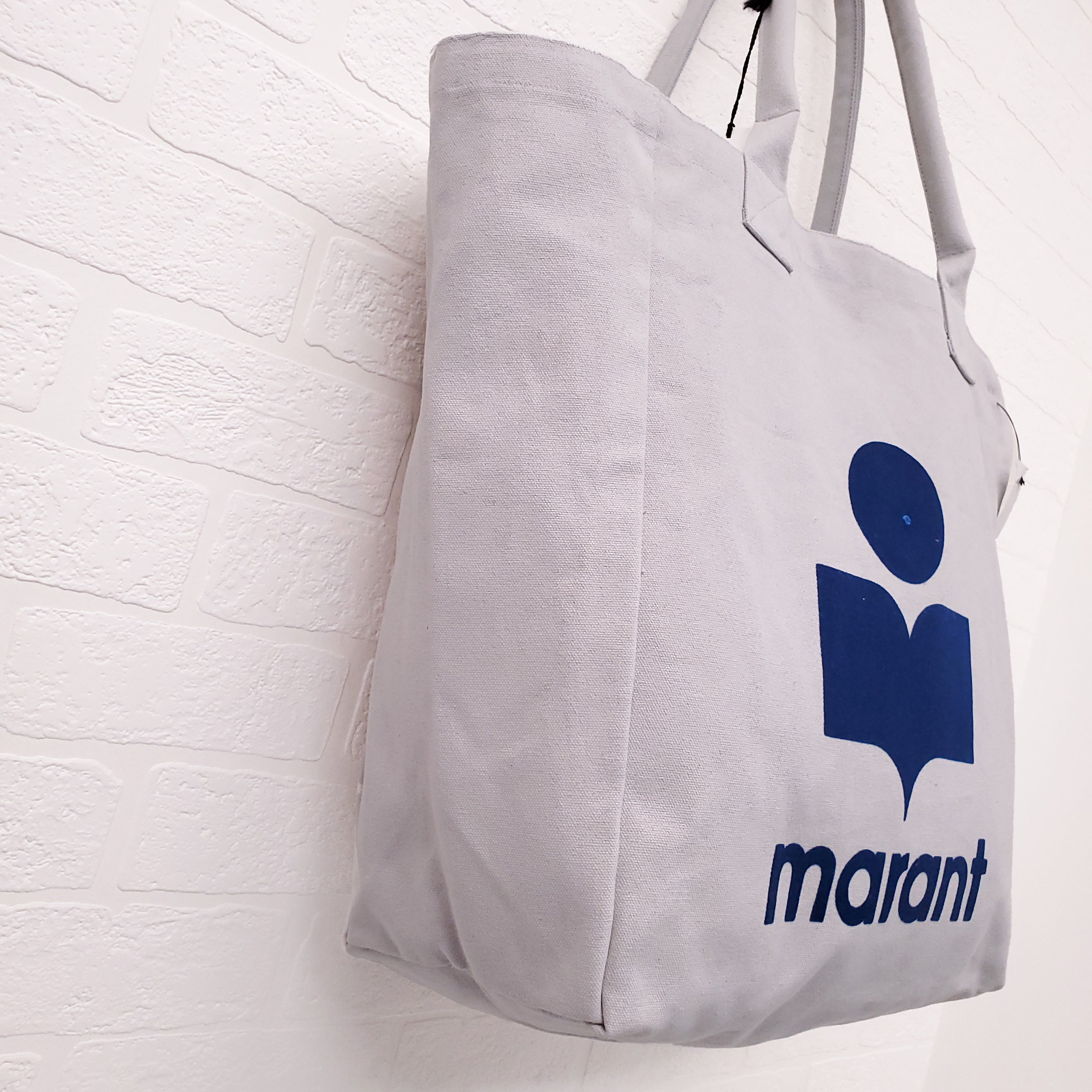 ISABEL MARANT GREY AND NAVY CANVAS LOGO TOTE