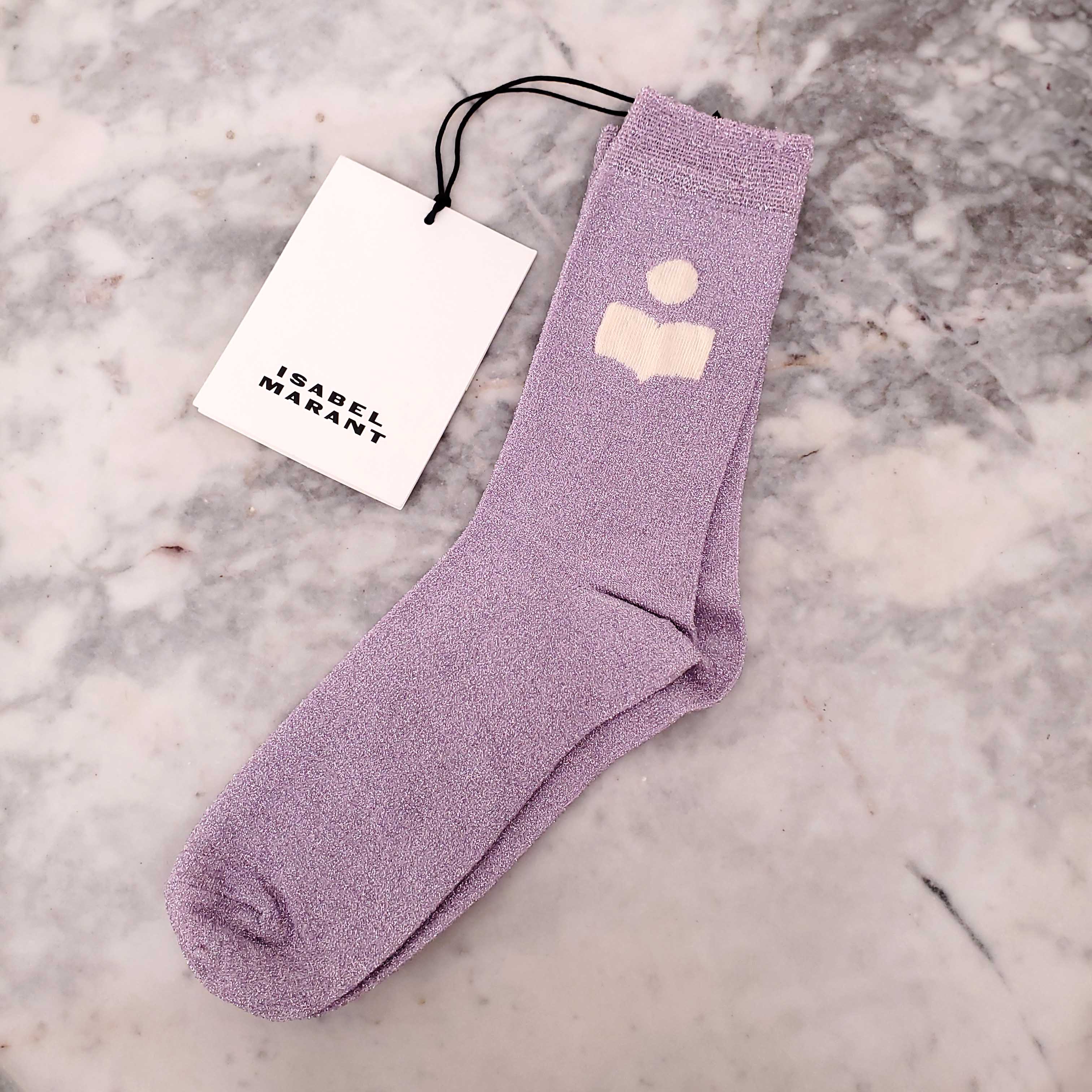 ISABEL MARANT METALLIC PURPLE LOGO SOCKS - O/S
