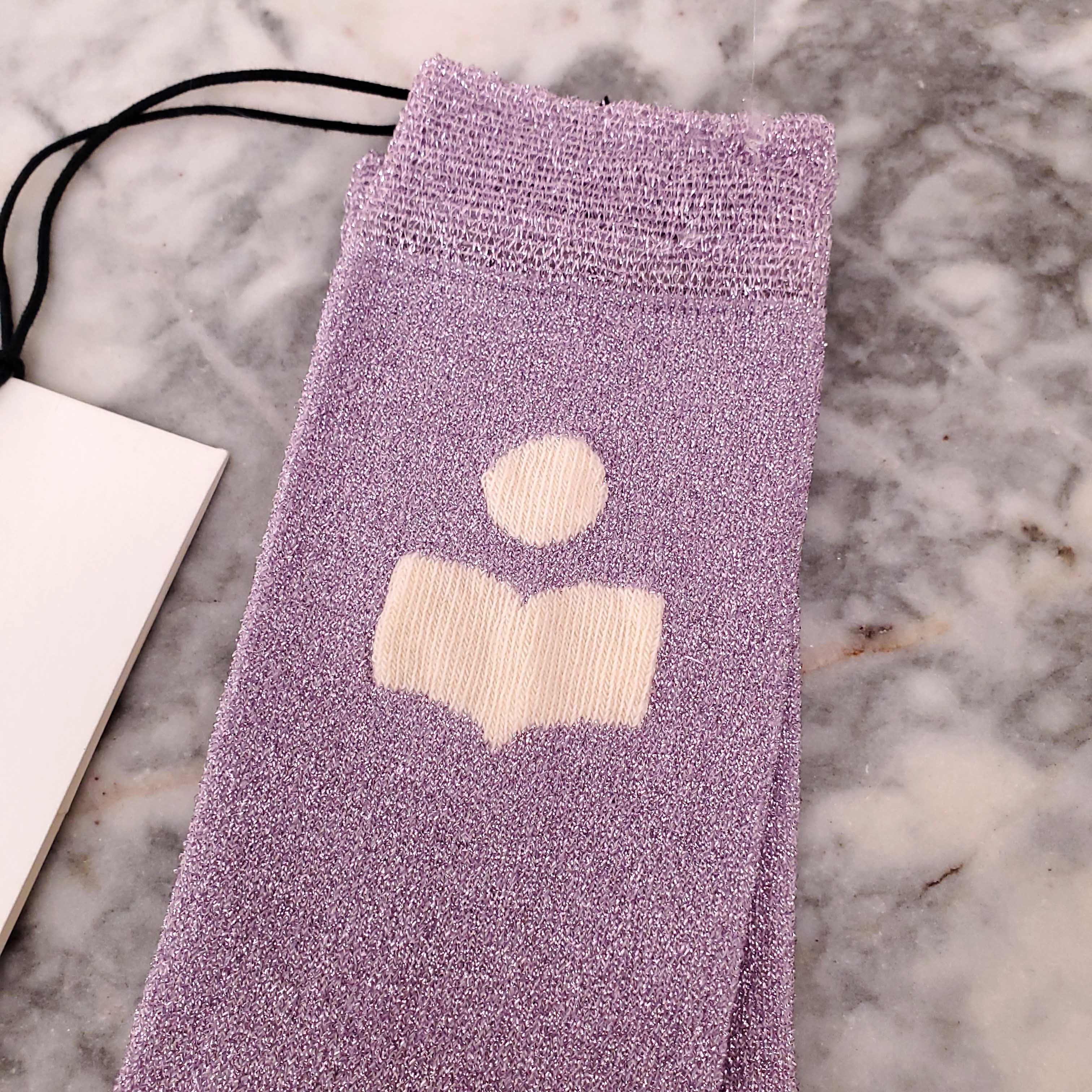 ISABEL MARANT METALLIC PURPLE LOGO SOCKS - O/S