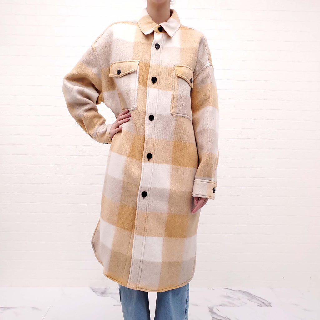 ISABEL MARANT OVERSIZED ORANGE WOOL PLAID SHIRT JACKET - SIZE S