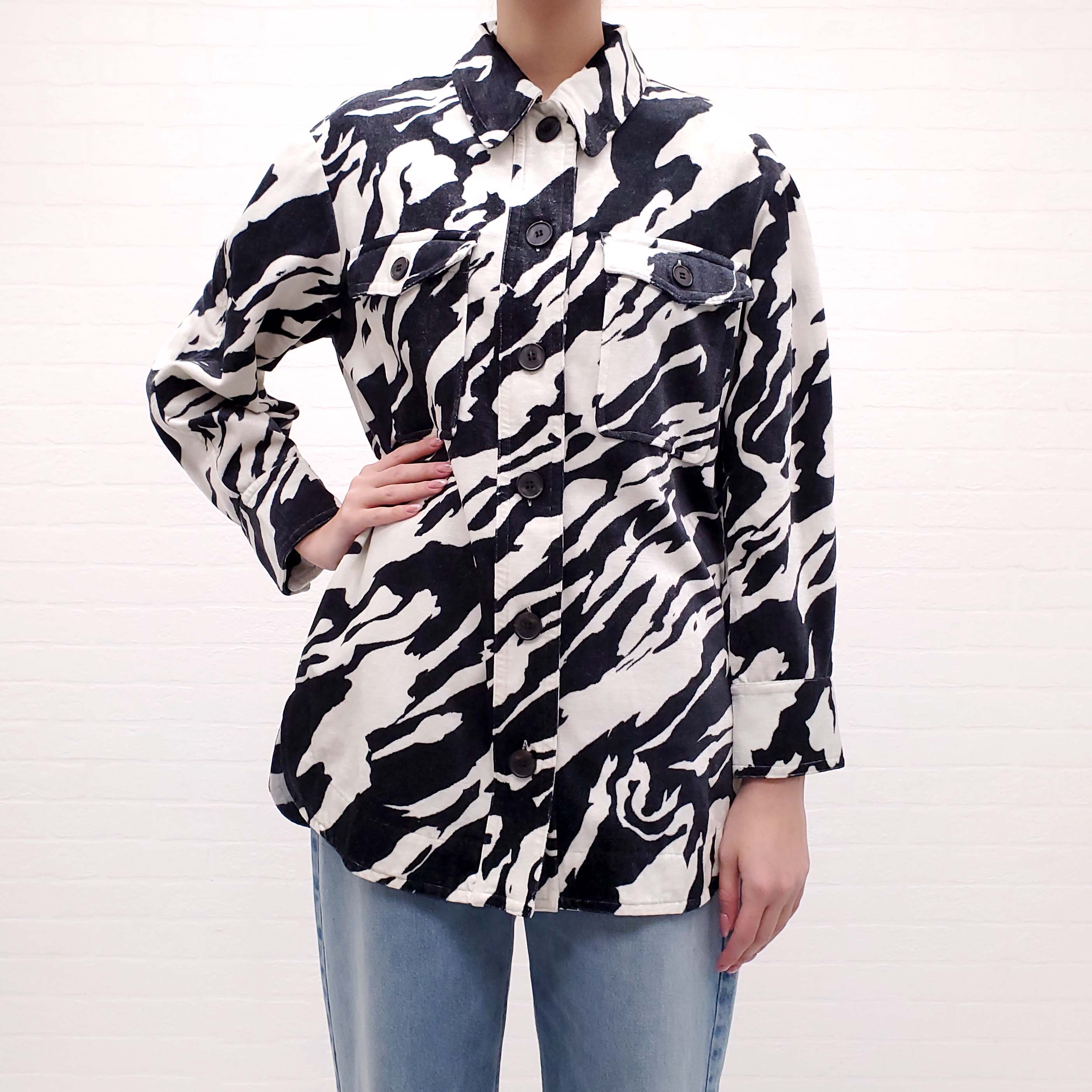 ISABEL MARANT OVERSIZED ZEBRA VELVET BUTTON UP SHIRT - SIZE 36
