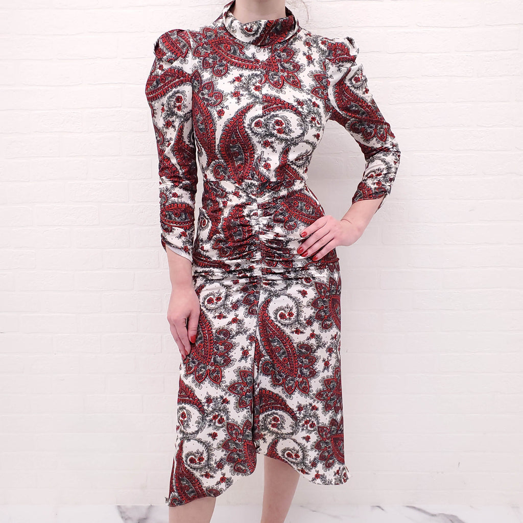 ISABEL MARANT PAISLEY RUCHED DRESS - SIZE 34