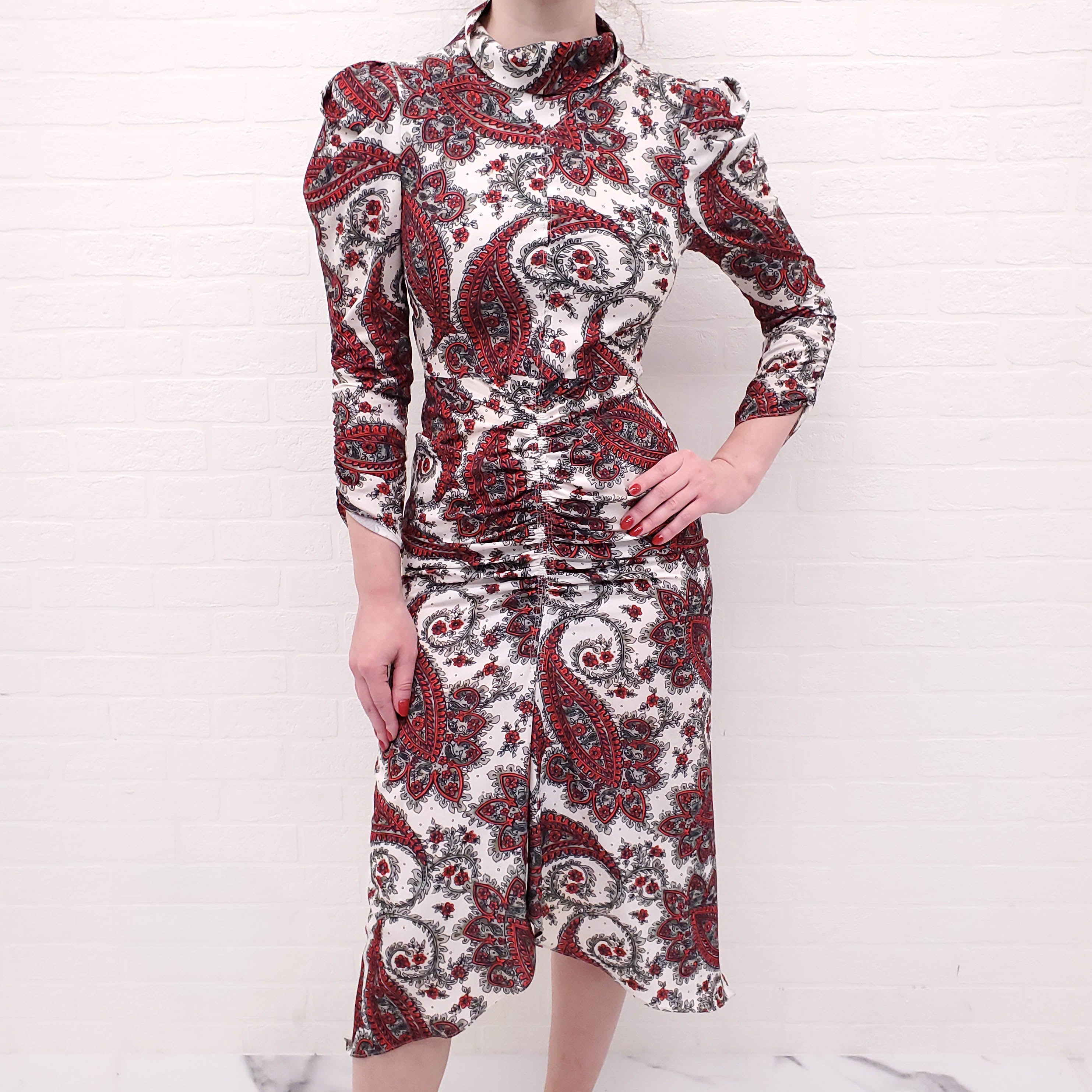 ISABEL MARANT PAISLEY RUCHED DRESS - SIZE 34