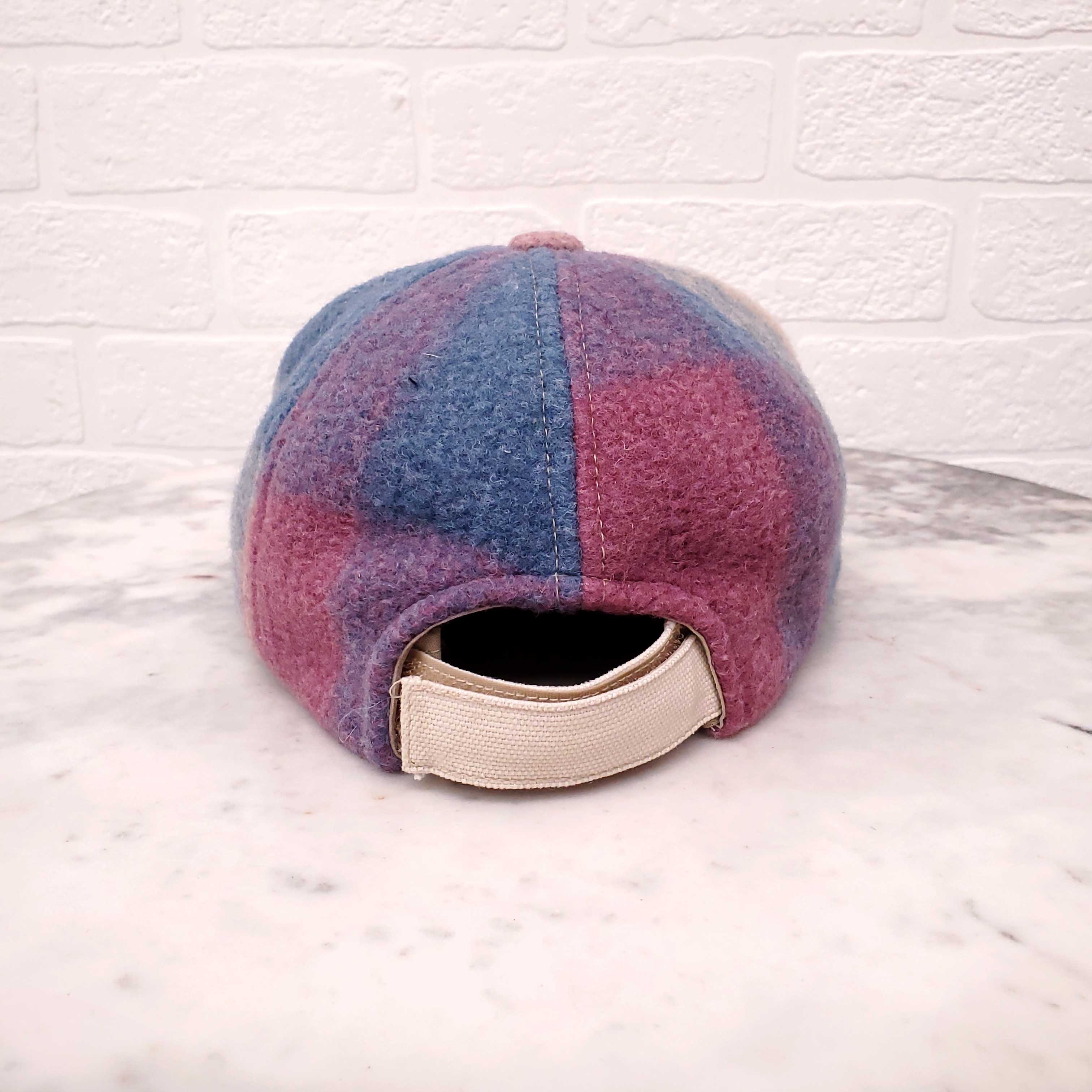 ISABEL MARANT PURPLE AND BLUE PLAID WOOL ADJUSTABLE BASEBALL HAT WITH LOGO