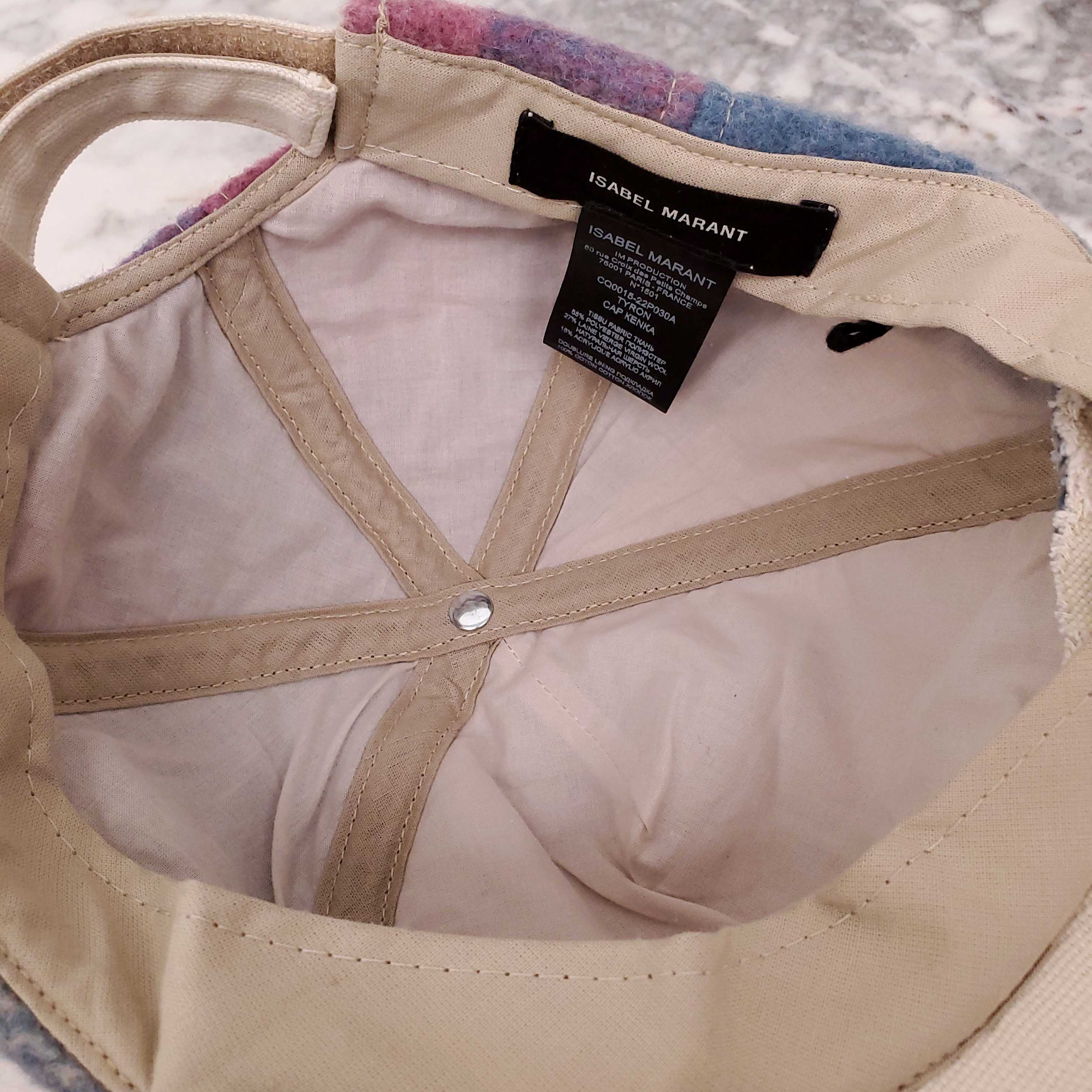 ISABEL MARANT PURPLE AND BLUE PLAID WOOL ADJUSTABLE BASEBALL HAT WITH LOGO