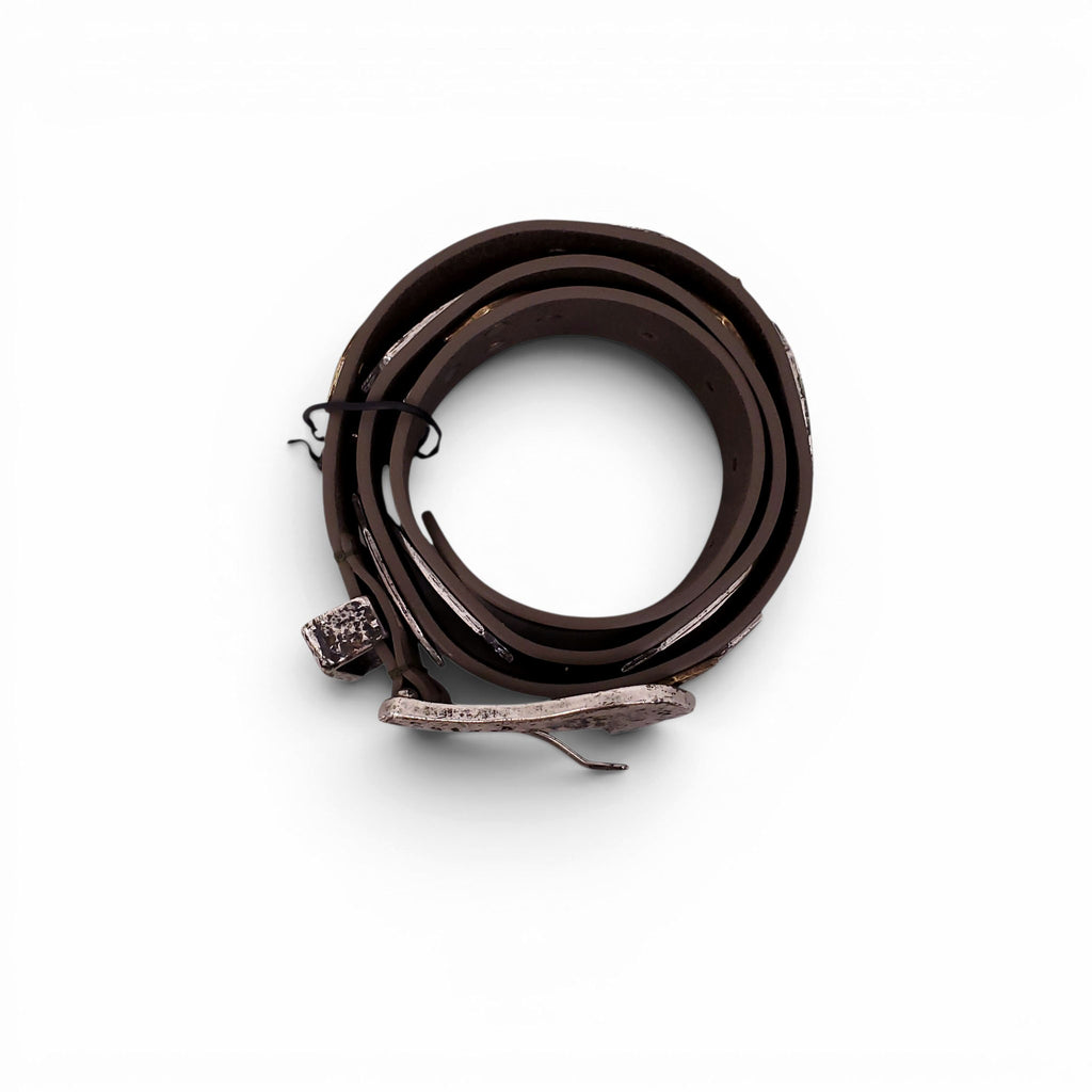 ISABEL MARANT TAUPE LEATHER BELT WITH METAL EMBELLISHMENTS - SIZE L