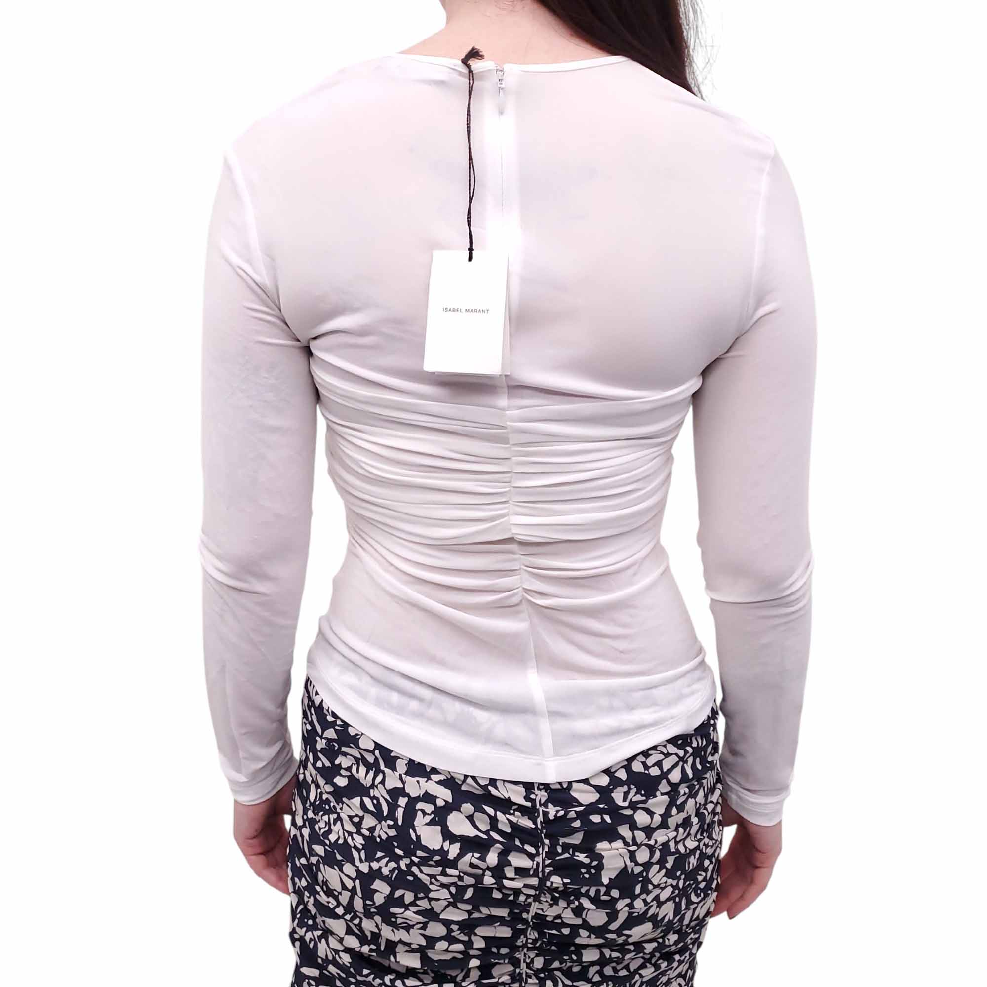 ISABEL MARANT WHITE ROUCHED LONG SLEEVE TOP - SIZE 42