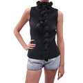 ISSEY MIYAKE BLACK BLOUSE WITH RUFFLE TIE DETAIL - SIZE 3/M