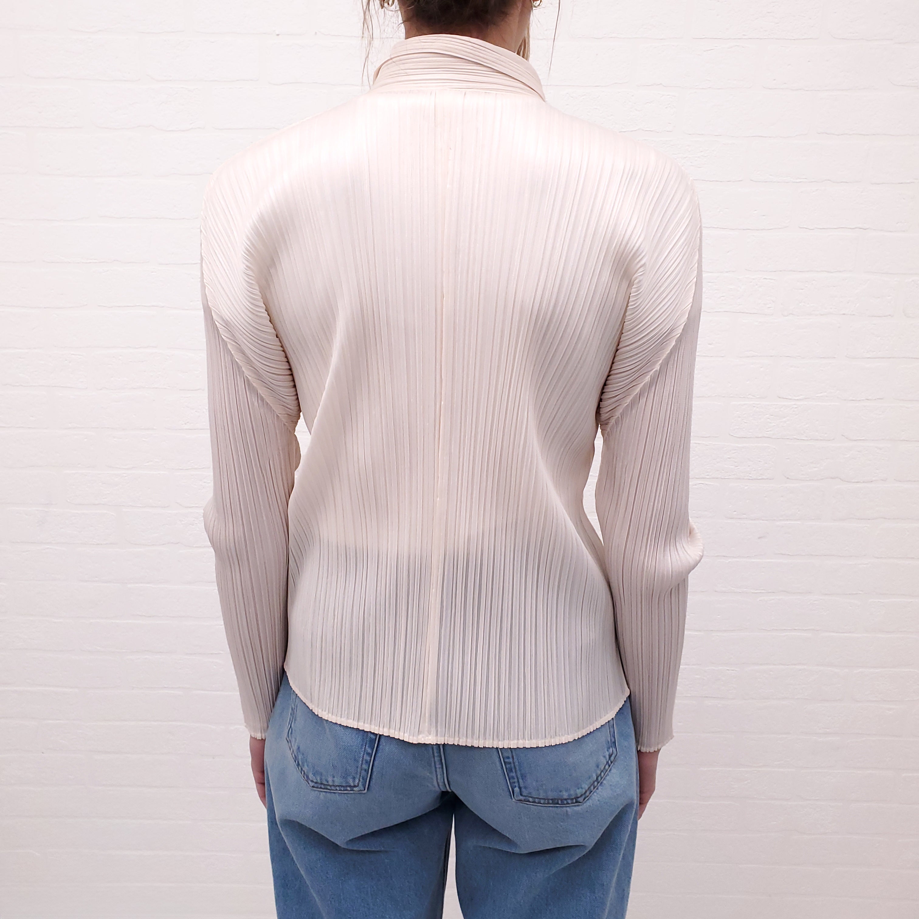 ISSEY MIYAKE CREAM PLEATED BUTTON UP SHIRT - SIZES 3 (M) AND 5 (XL)