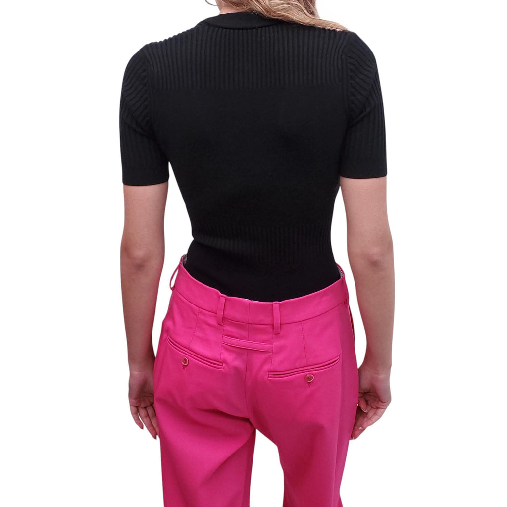 JACQUEMUS BLACK KNIT BUTTON-UP POLO BODYSUIT - SIZE 32