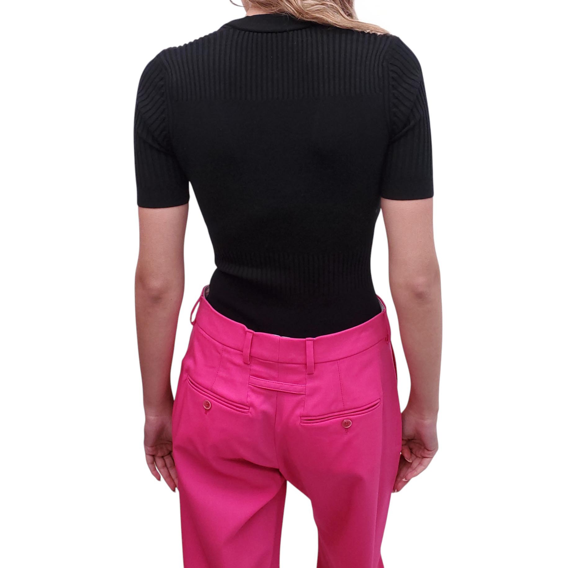 JACQUEMUS BLACK KNIT BUTTON-UP POLO BODYSUIT - SIZE 32