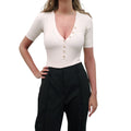 JACQUEMUS CREAM KNIT BUTTON-UP POLO BODYSUIT - SIZE 32