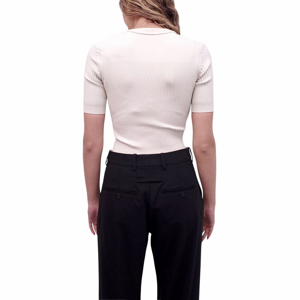 JACQUEMUS CREAM KNIT BUTTON-UP POLO BODYSUIT - SIZE 32