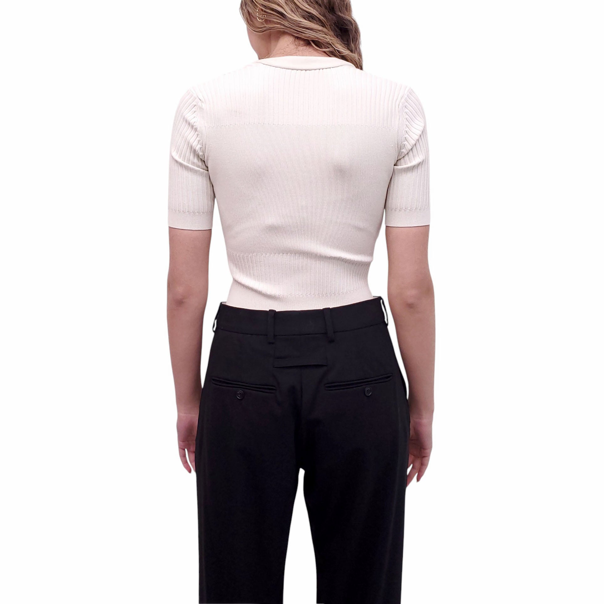 JACQUEMUS CREAM KNIT BUTTON-UP POLO BODYSUIT - SIZE 32