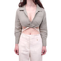 JACQUEMUS KHAKI GREEN LINEN 'L'AMOUR' CROPPED SHIRT - SIZE 34