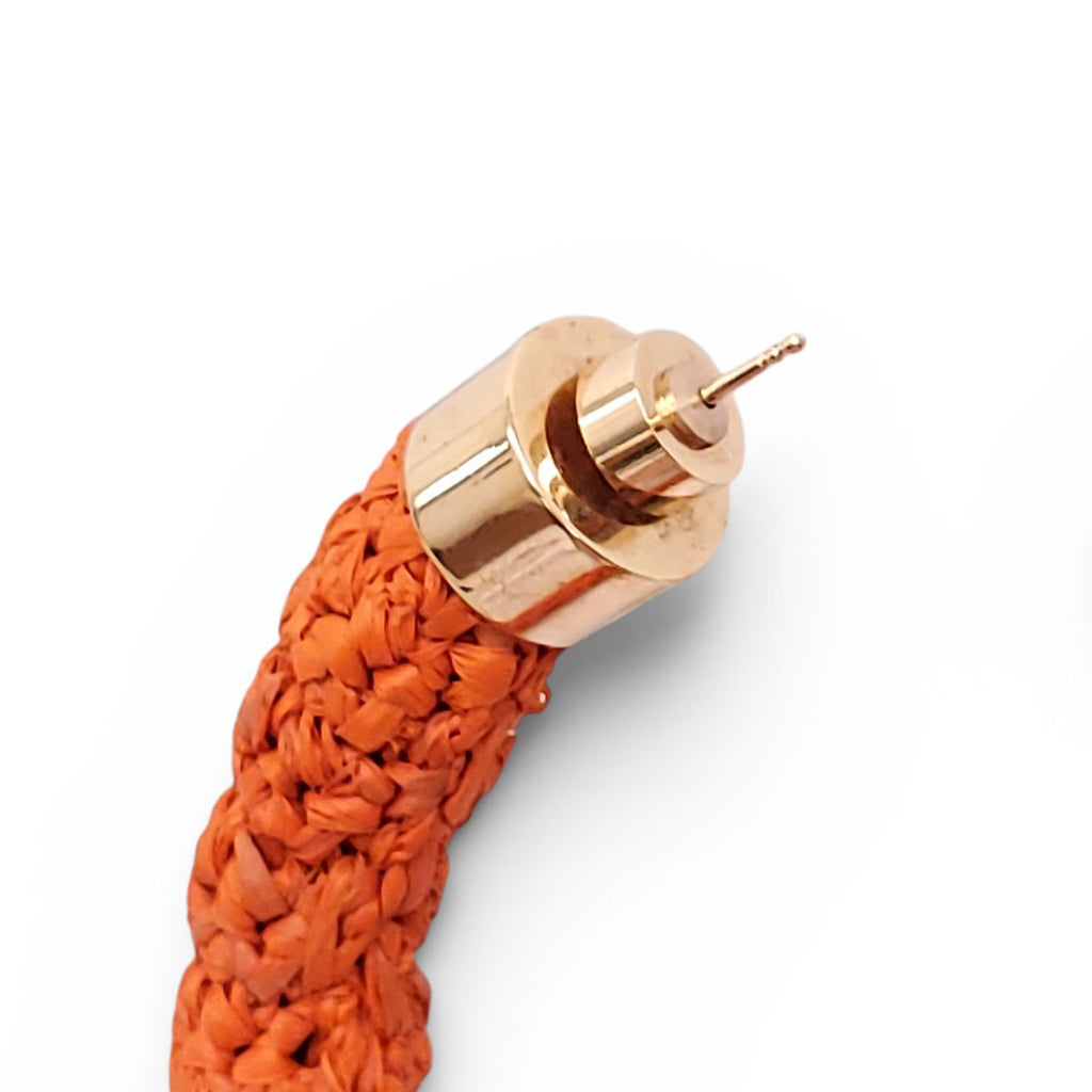 JACQUEMUS ORANGE RAFFIA HOOP EARRINGS