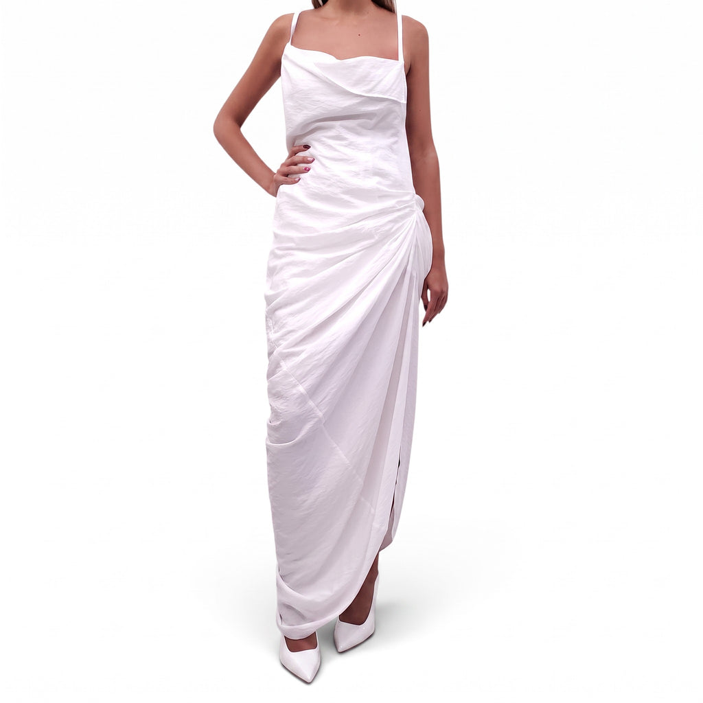 JACQUEMUS 'LES SCULPTURES' WHITE RUCHED DRESS - SIZE 44