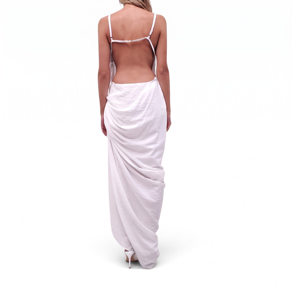 JACQUEMUS 'LES SCULPTURES' WHITE RUCHED DRESS - SIZE 44