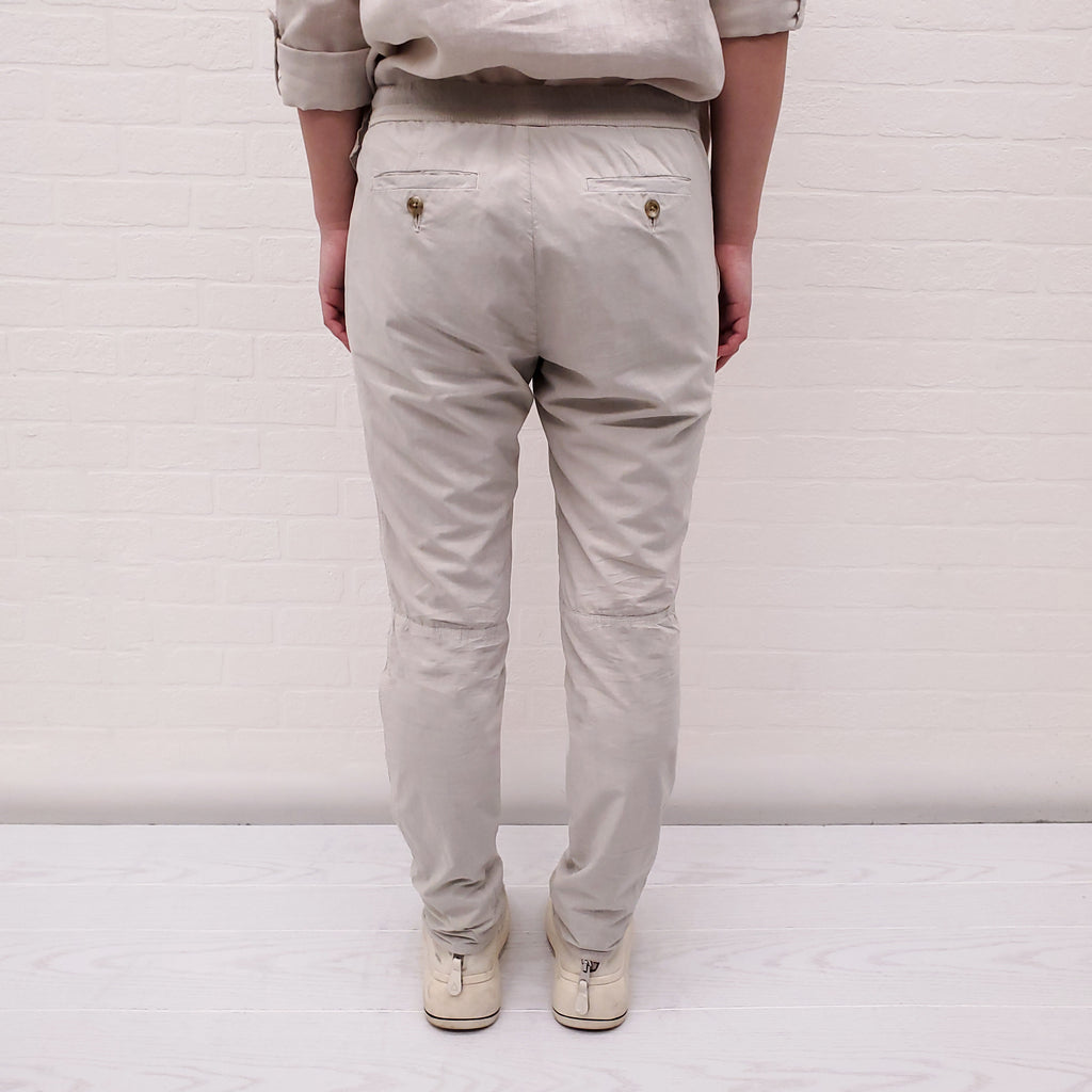 JAMES PERSE OATMEAL COTTON TROUSERS WITH DRAWSTRING - SIZE 0/XS