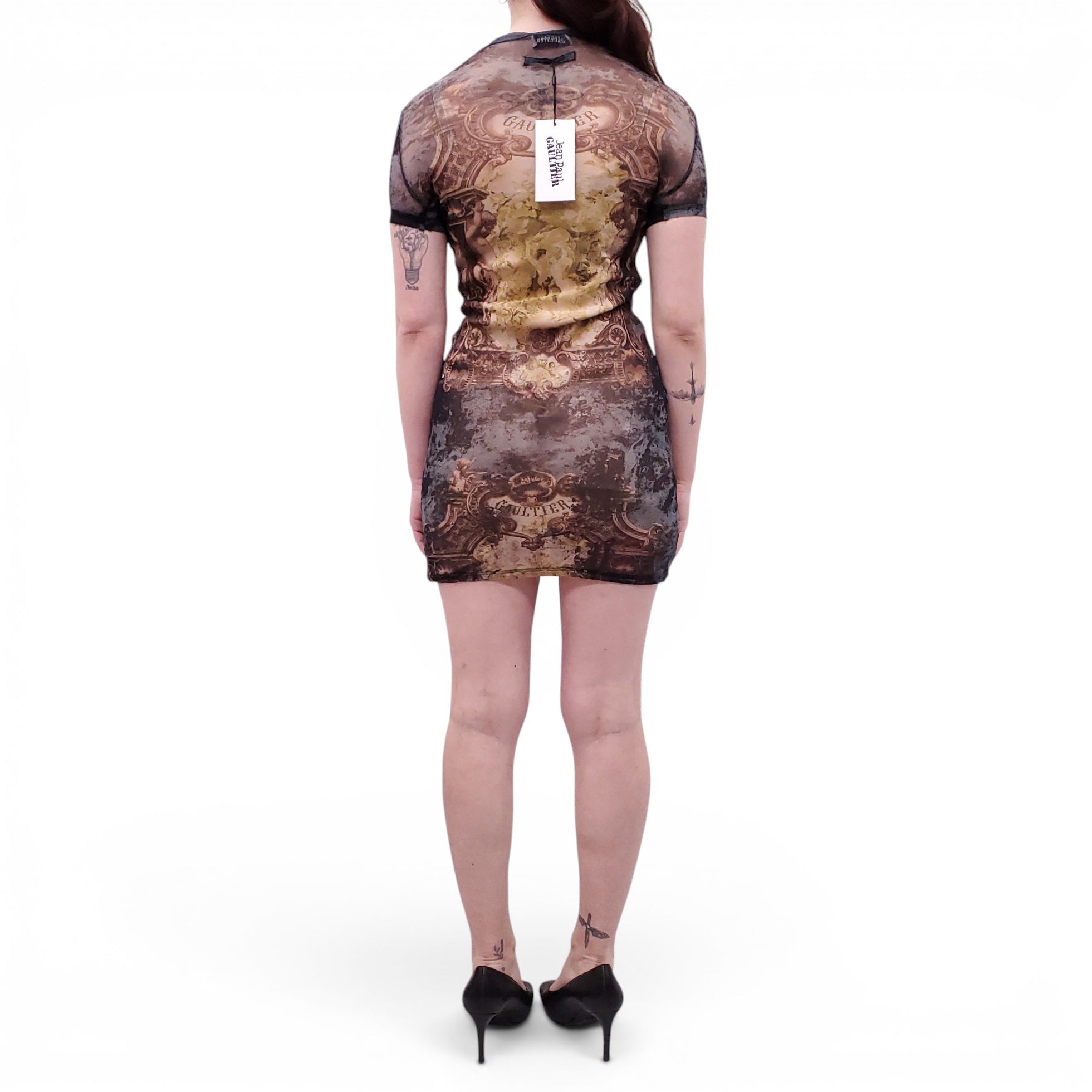 JEAN PAUL GAULTIER ARCHITECTURE PRINT MESH DRESS - SIZE XS
