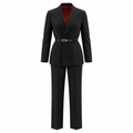 JEAN PAUL GAULTIER BLACK SUIT WITH LEATHER BELT BACK DETAIL DETAILED TROUSERS - VINTAGE SIZE 10 (FITS SIZE 6)