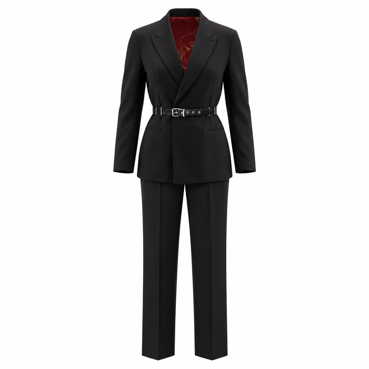 JEAN PAUL GAULTIER BLACK SUIT WITH LEATHER BELT BACK DETAIL DETAILED TROUSERS - VINTAGE SIZE 10 (FITS SIZE 6)