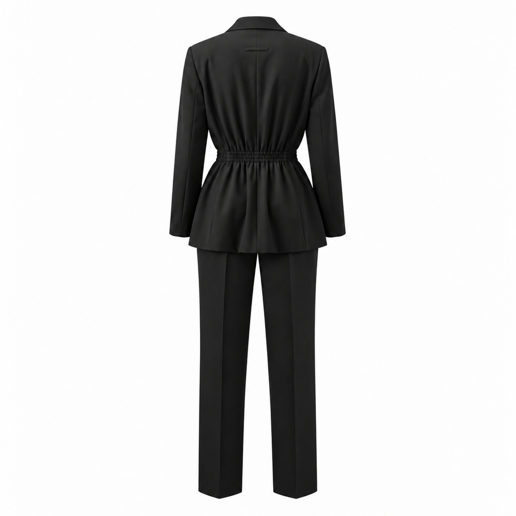 JEAN PAUL GAULTIER BLACK SUIT WITH LEATHER BELT BACK DETAIL DETAILED TROUSERS - VINTAGE SIZE 10 (FITS SIZE 6)