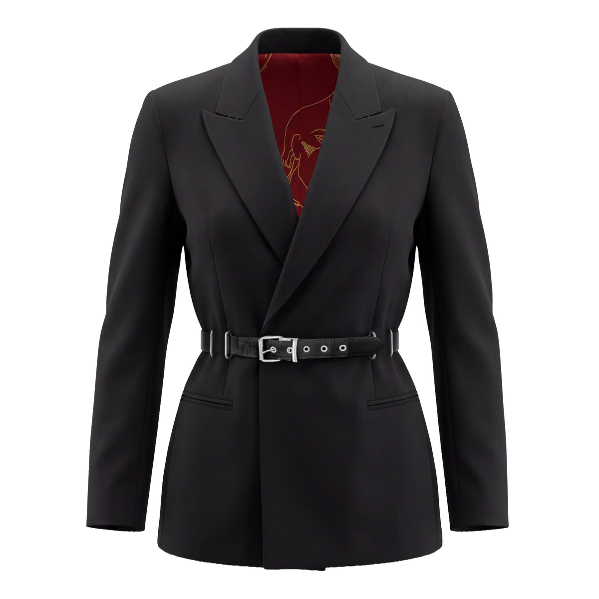 JEAN PAUL GAULTIER BLACK SUIT WITH LEATHER BELT BACK DETAIL DETAILED TROUSERS - VINTAGE SIZE 10 (FITS SIZE 6)