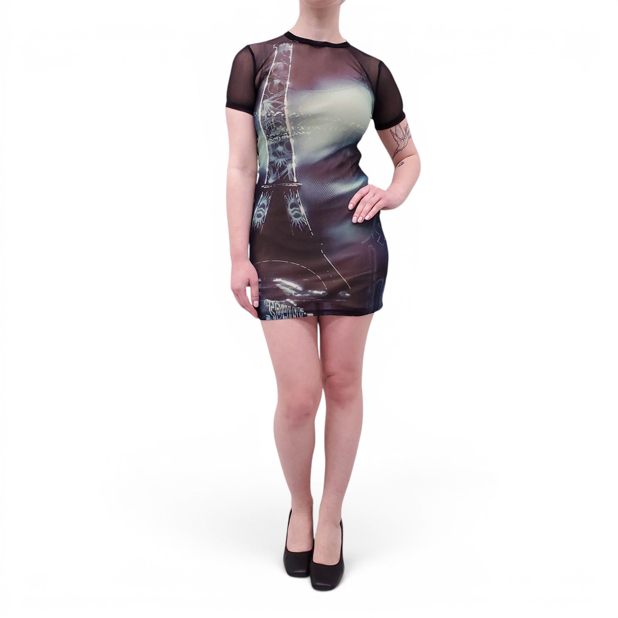 JEAN PAUL GAULTIER EIFFEL TOWER PRINT MINI DRESS - SIZE XS