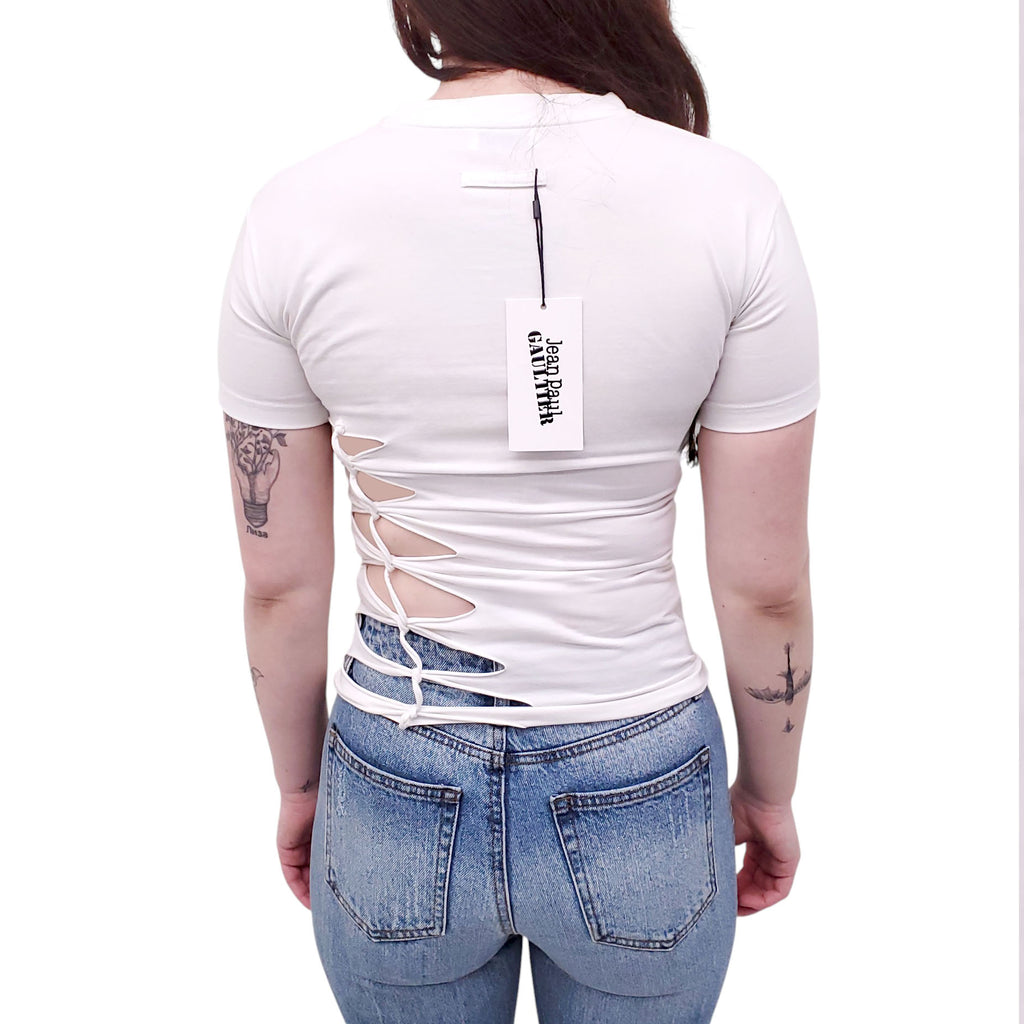 JEAN PAUL GAULTIER WHITE T-SHIRT WITH SIDE CUTOUTS - SIZE XS