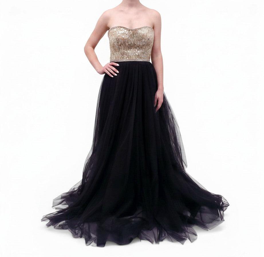 JENNY PACKHAM TULLE GOWN WITH GOLD AND SILVER BEADING
