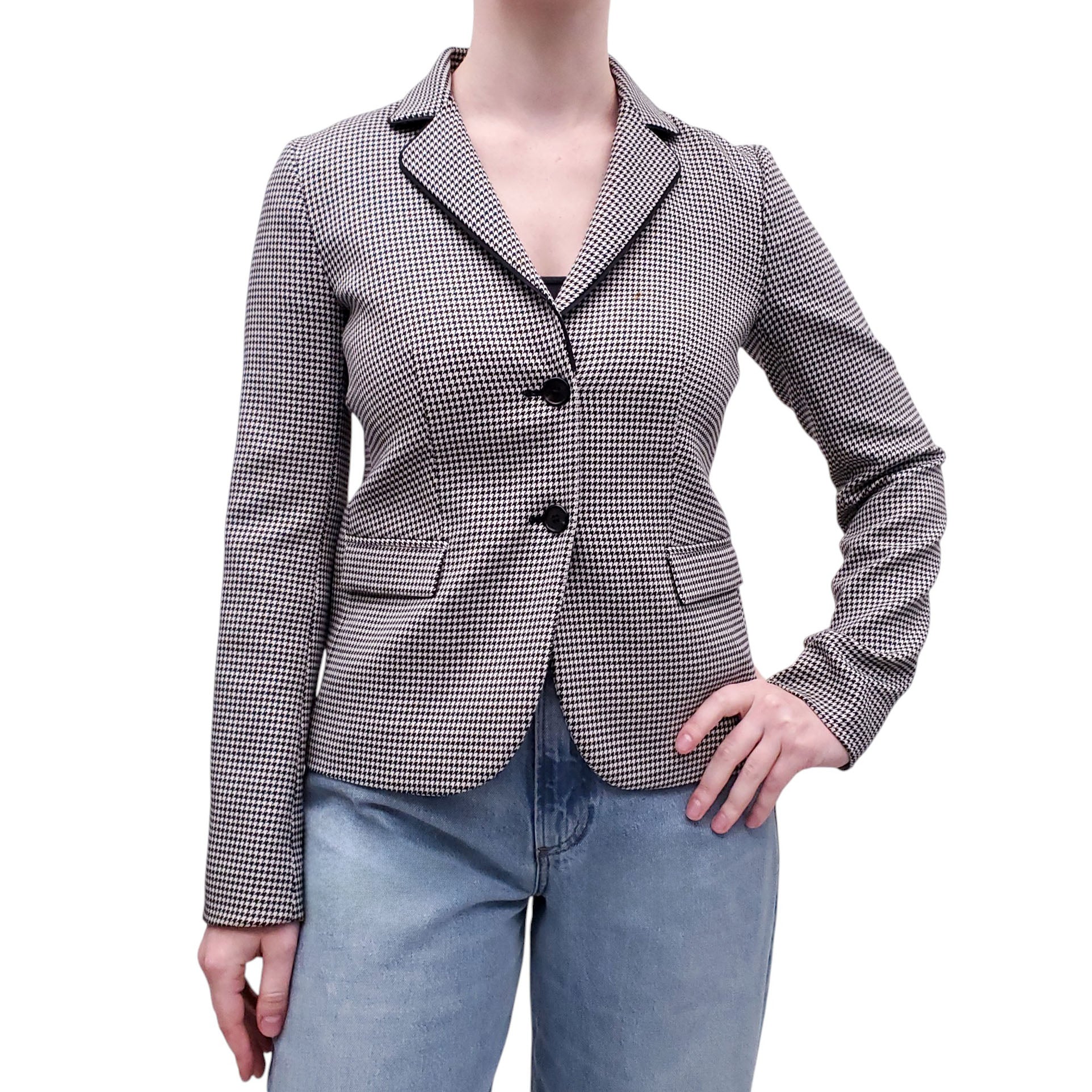 JIL SANDER BLACK AND CREAM HOUNDSTOOTH JACKET - SIZE 34
