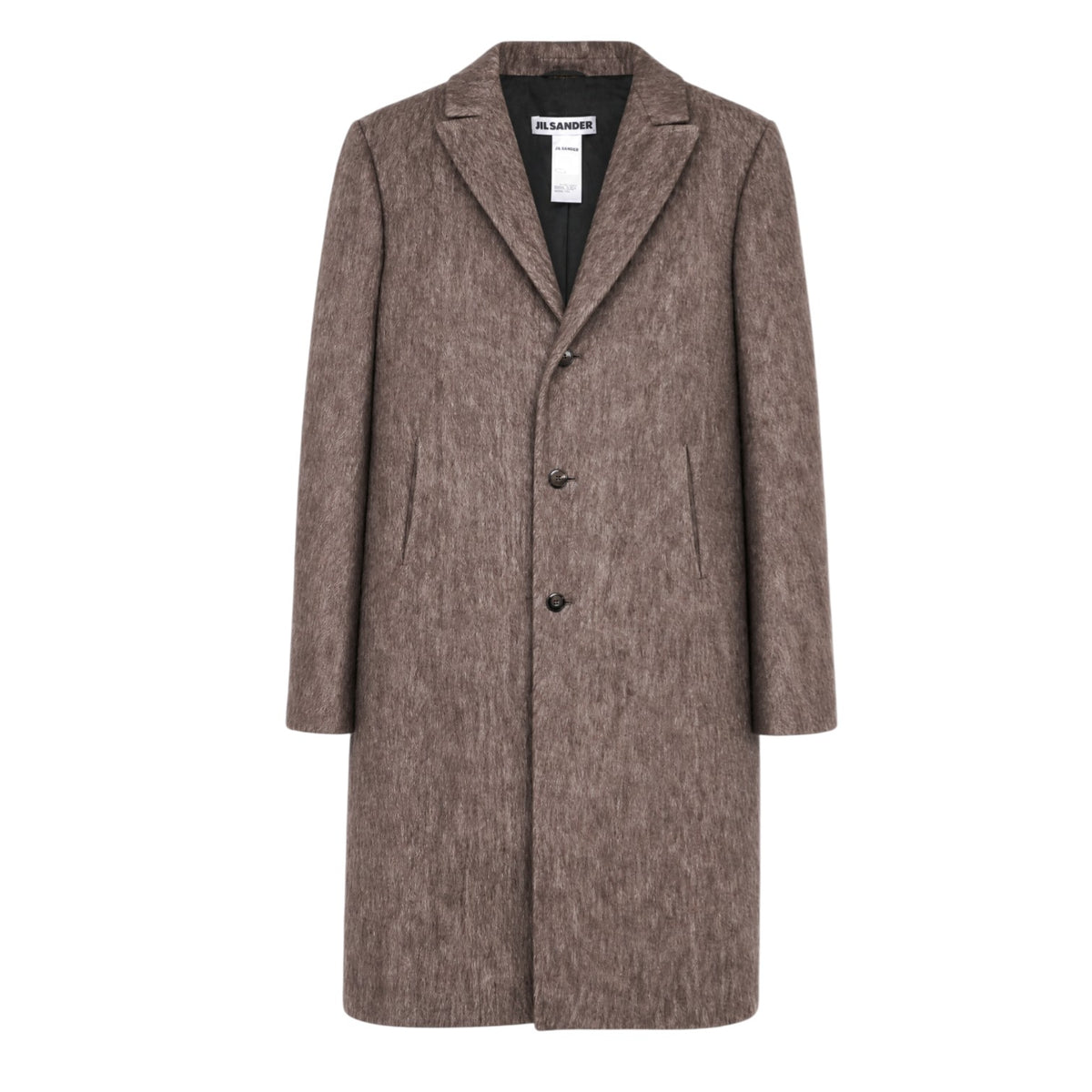 JIL SANDER BROWN MOHAIR HERRINGBONE LONG COAT - SIZE 38