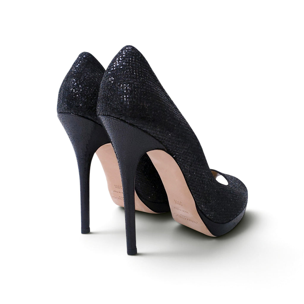 JIMMY CHOO BLACK HIGH HEEL PEEP TOE  WITH PLATFORM DETAIL - SIZE 39.5