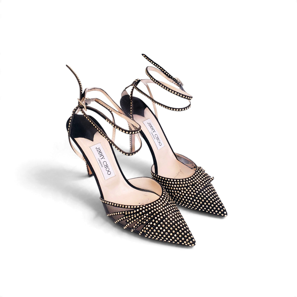 JIMMY CHOO BLACK STUDDED HEELS - SIZE 40