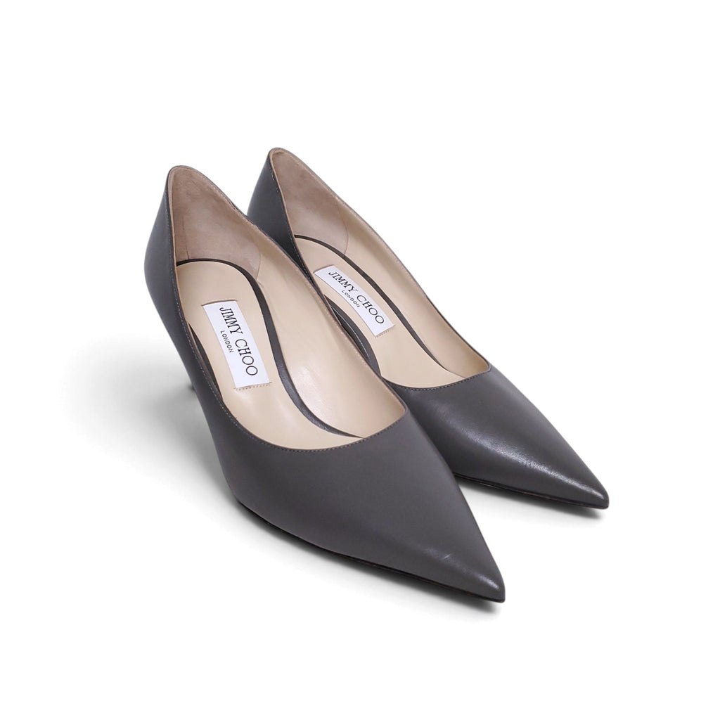 JIMMY CHOO GREY KITTEN HEELS - SIZE 38