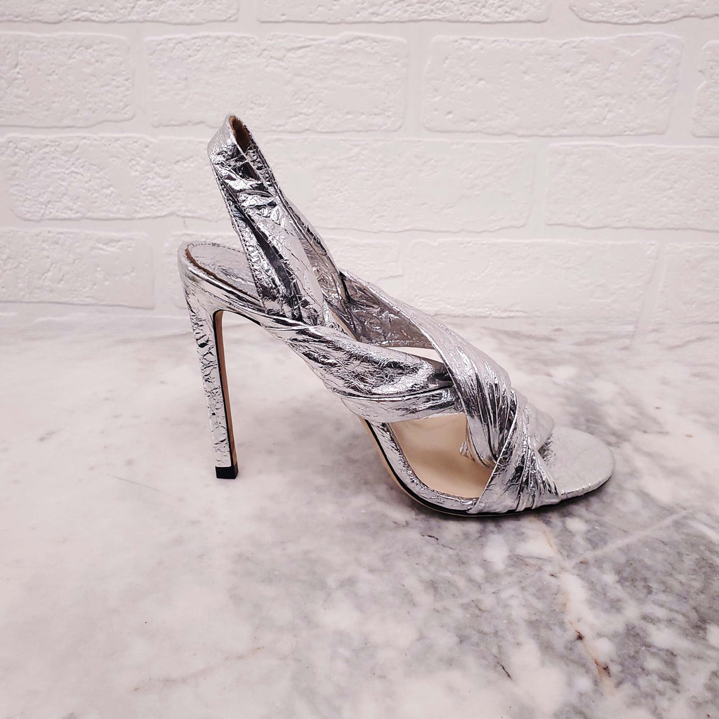 JIMMY CHOO LALIA 100 METALLIC FOIL TWISTED HEELS - SIZE 36