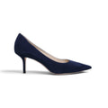 JIMMY CHOO NAVY SUEDE KITTEN HEELS - SIZE 38