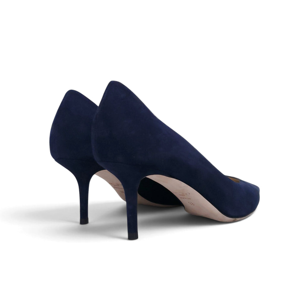 JIMMY CHOO NAVY SUEDE KITTEN HEELS - SIZE 38