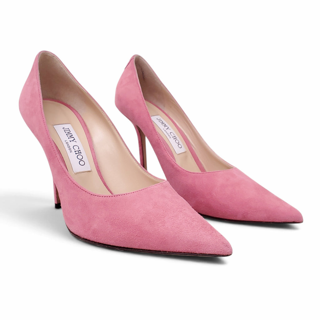 JIMMY CHOO PINK SUEDE HEELS - SIZE 38
