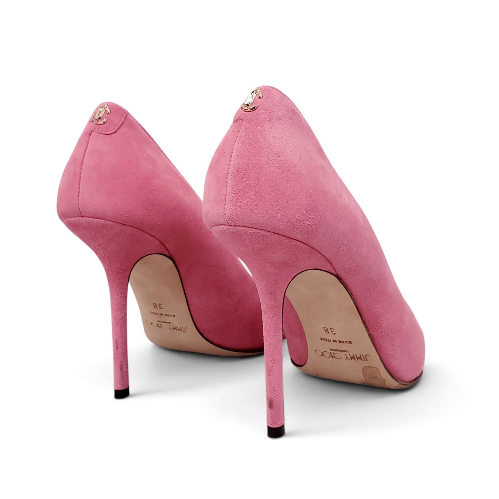 JIMMY CHOO PINK SUEDE HEELS - SIZE 38
