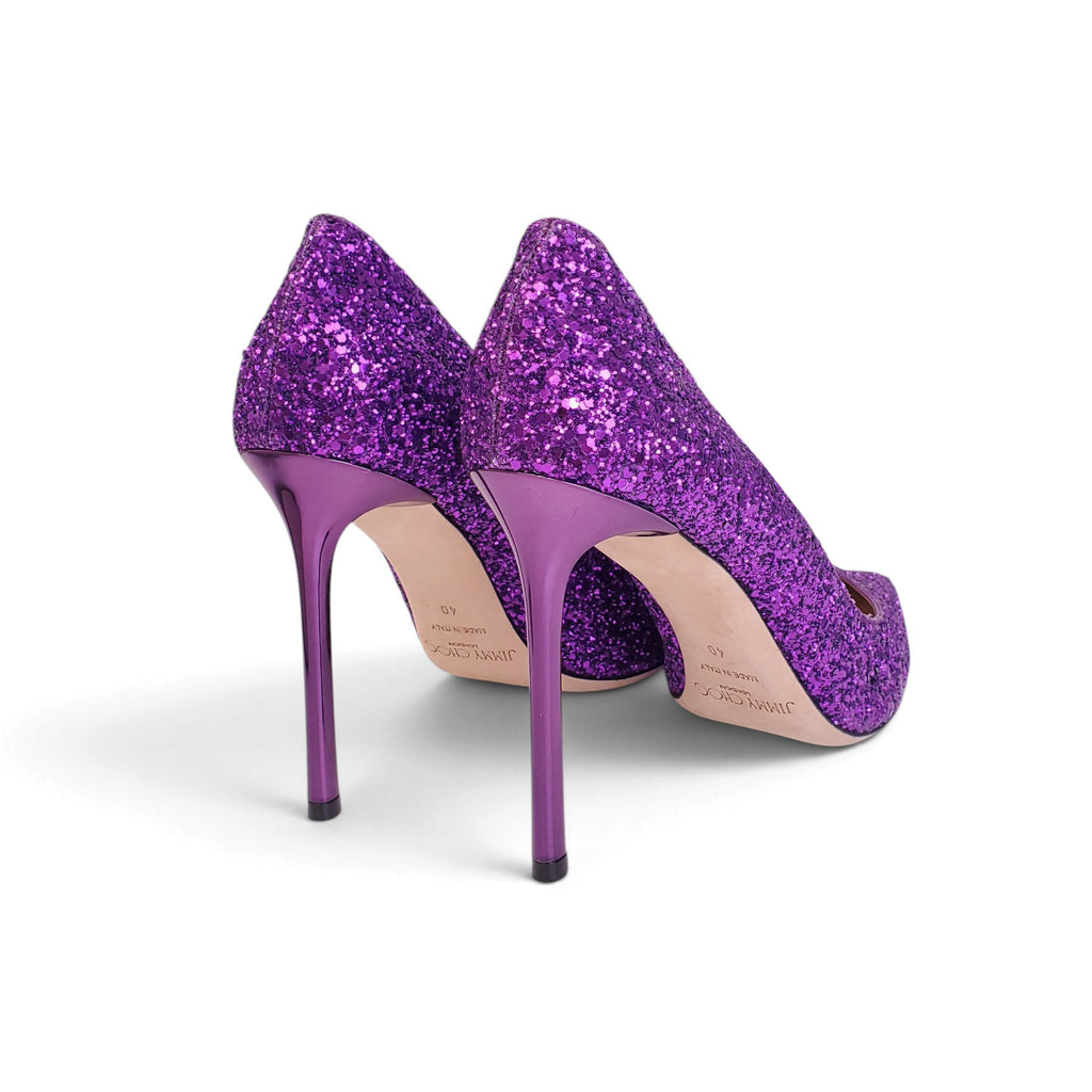 JIMMY CHOO PURPLE SEQUIN HEELS - SIZE 40