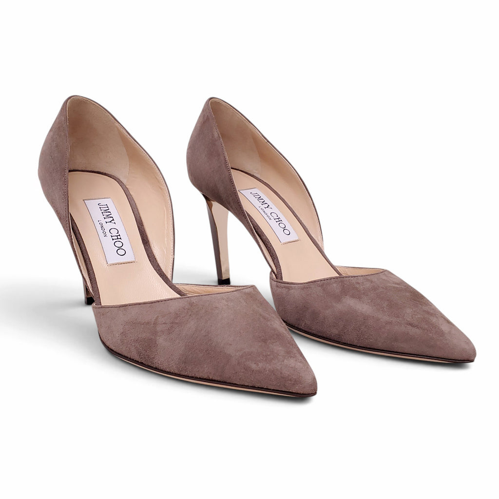 JIMMY CHOO TAUPE SUEDE PUMPS - SIZE 38.5