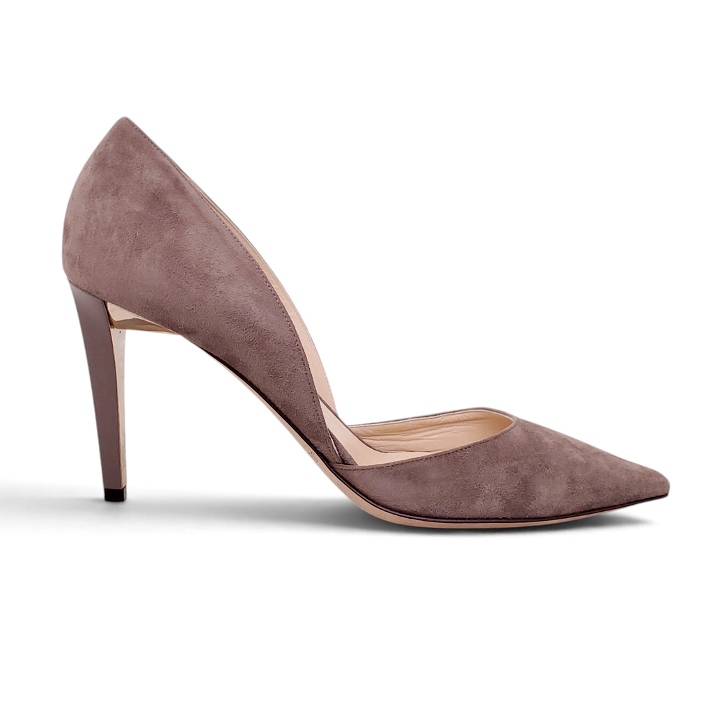 JIMMY CHOO TAUPE SUEDE PUMPS - SIZE 38.5