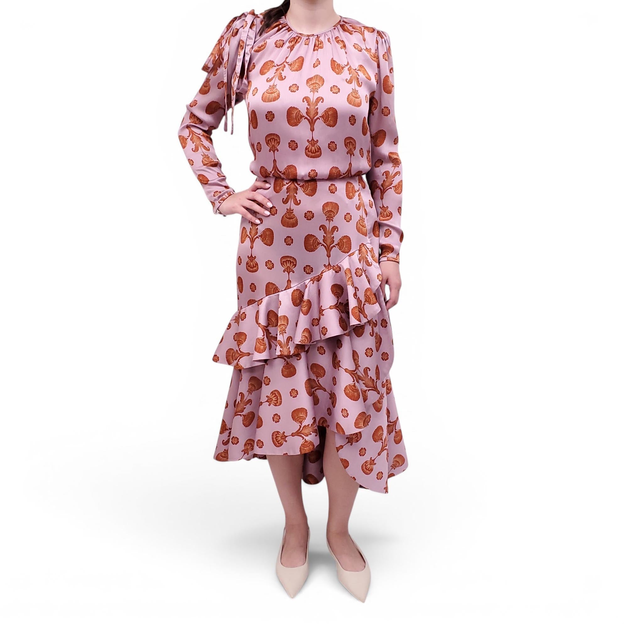 JOHANNA ORTIZ PURPLE AND BURNT ORANGE PATTERNED DRESS - SIZE 6
