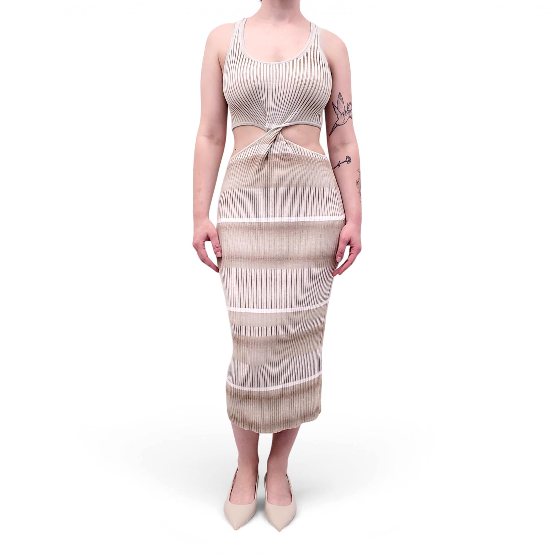 JONATHAN SIMKHAI TAUPE RIBBED CUTOUT DRESS
